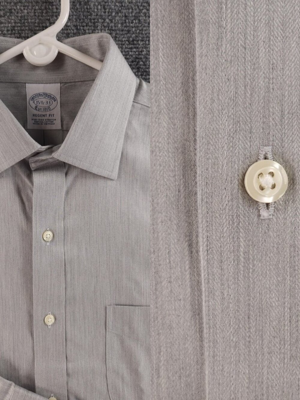 NWT Brooks Brothers Heathered Herringbone Non-Iron Cotton Spandex Gray Regent